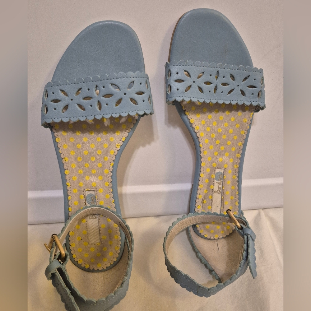 NWT Women's Boden Cottagecore Light Blue Scalloped Ankle Strap Sandal US sz 6.5+